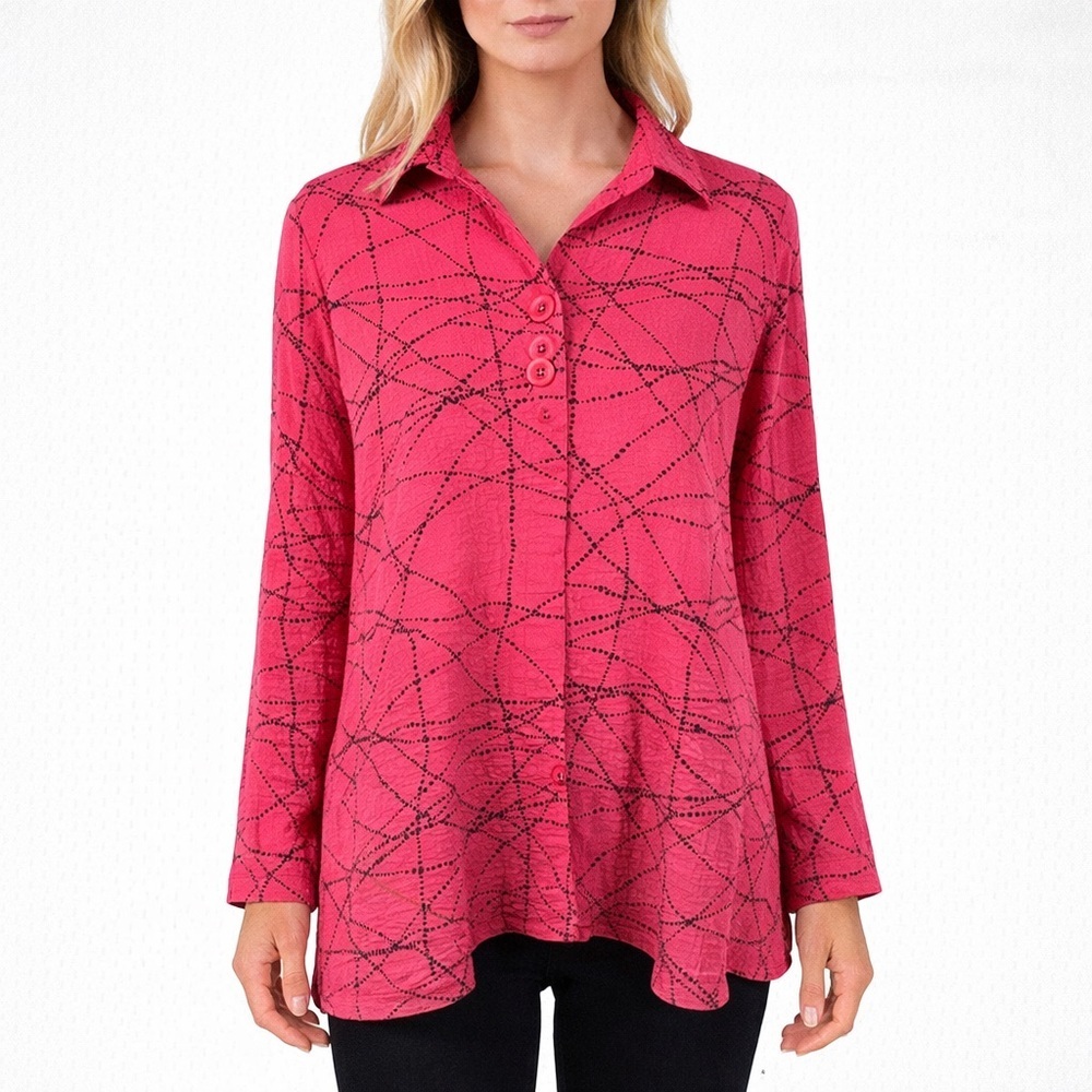 Habitat Clothes to Live In Artsy Pink Dot Striped Button Shirt Relaxed Size XS